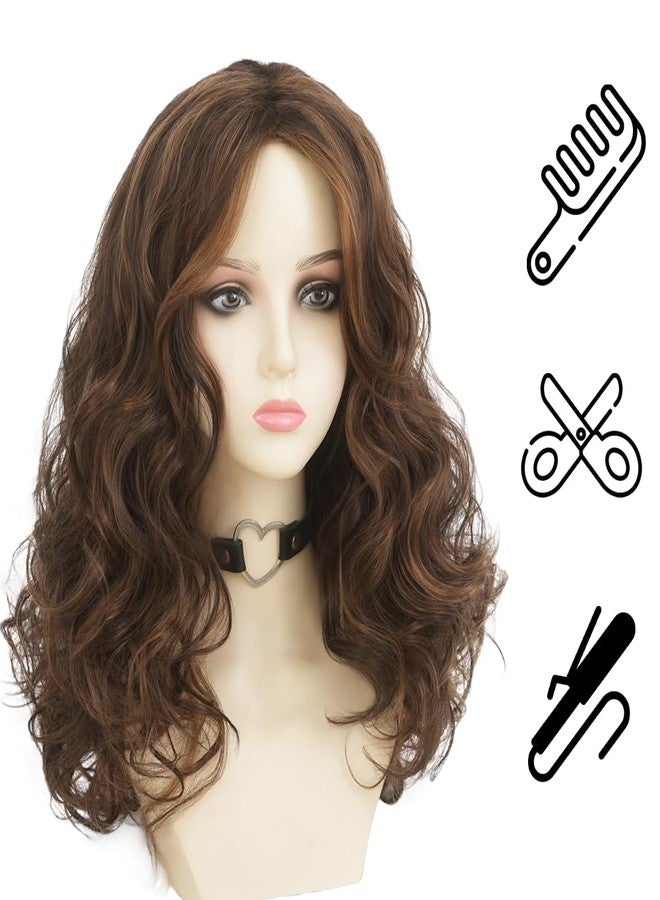 Dai Cloud Long Brown Curly Wigs for Womens Dark Brown Wig with Bangs Women Long Kinky Curly Wig Naturel Hair Wigs for Daliy Party Use - Image 3