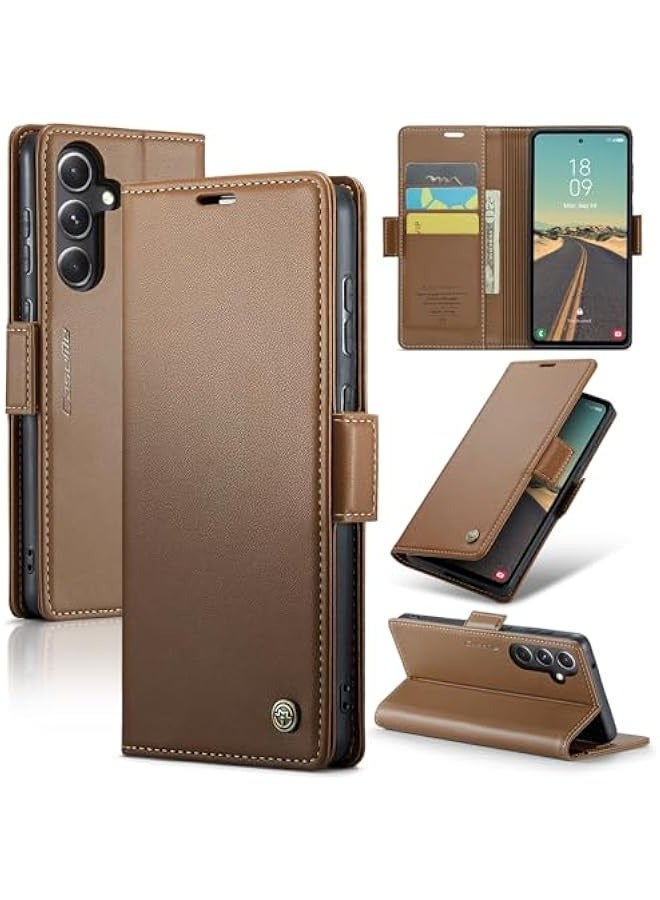 Alyashmac Samsung Galaxy S23 FE RFID Blocking Case with Card Holder - Durable Leather Flip Case, Kickstand, Magnetic Closure - Shockproof and Stylish (Brown) - Image 1