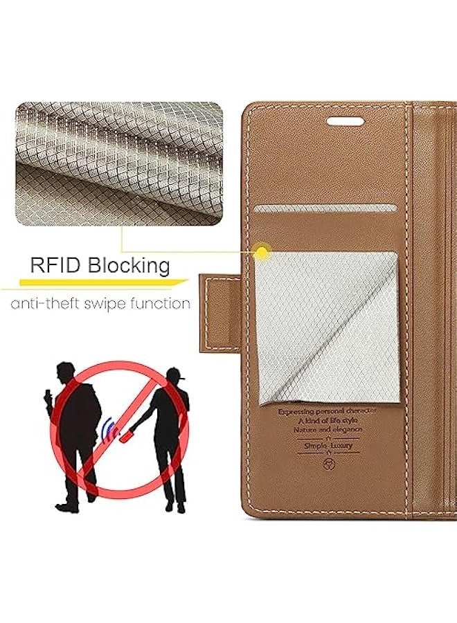 Alyashmac Samsung Galaxy S23 FE RFID Blocking Case with Card Holder - Durable Leather Flip Case, Kickstand, Magnetic Closure - Shockproof and Stylish (Brown) - Image 2