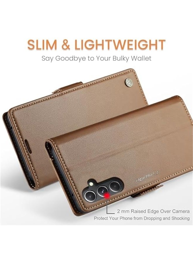 Alyashmac Samsung Galaxy S23 FE RFID Blocking Case with Card Holder - Durable Leather Flip Case, Kickstand, Magnetic Closure - Shockproof and Stylish (Brown) - Image 5