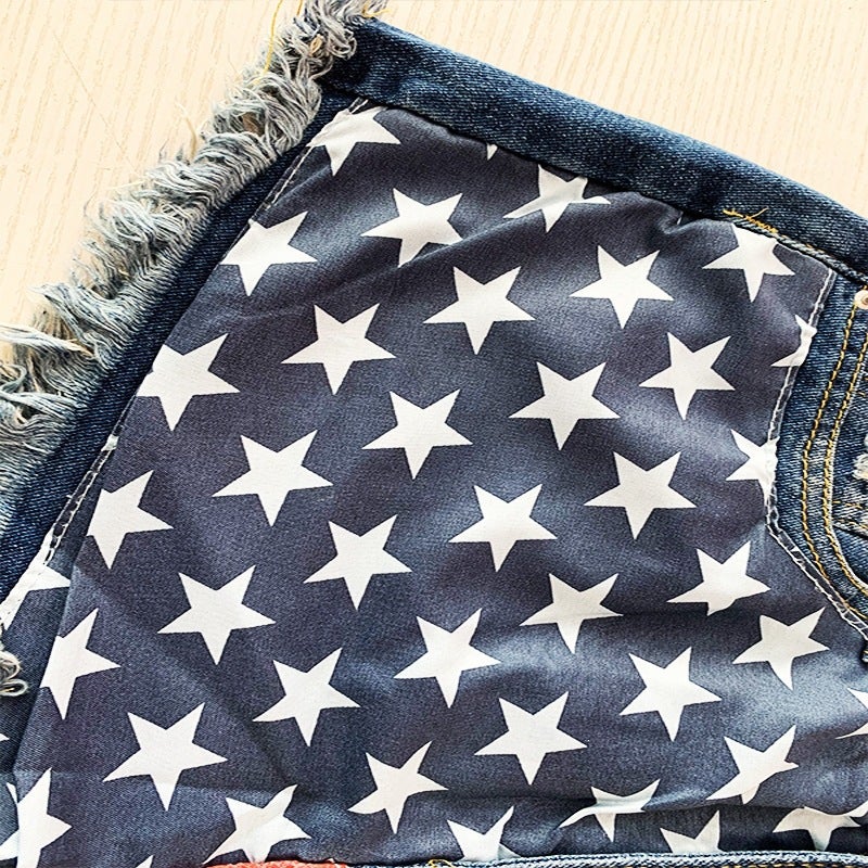 Y2K American Flag Patchwork Denim Shorts for Women - Image 3