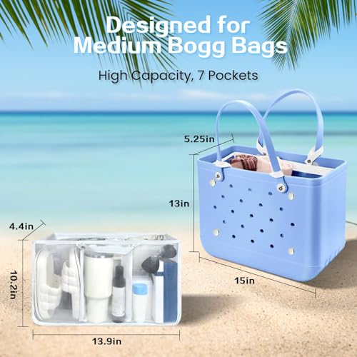 XYFuuee Beach Bag Organizer Inserts for Baby Medium Bogg Bag Accessories with 8 Removable Metal Fasteners, Lightweight Mesh Insert Divider Pouch, Organizing Rubber Tote, Save Storage Space, White M - Image 2