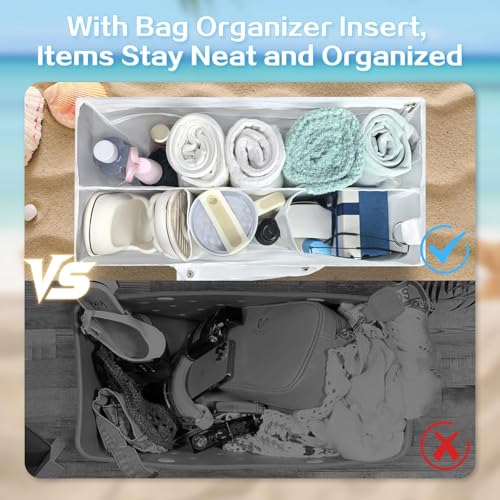 XYFuuee Beach Bag Organizer Inserts for Baby Medium Bogg Bag Accessories with 8 Removable Metal Fasteners, Lightweight Mesh Insert Divider Pouch, Organizing Rubber Tote, Save Storage Space, White M - Image 3