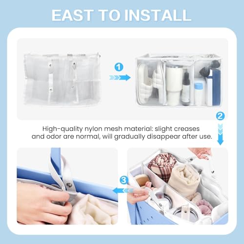 XYFuuee Beach Bag Organizer Inserts for Baby Medium Bogg Bag Accessories with 8 Removable Metal Fasteners, Lightweight Mesh Insert Divider Pouch, Organizing Rubber Tote, Save Storage Space, White M - Image 5