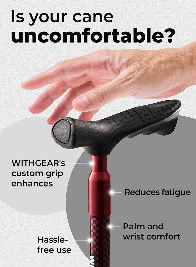Withgear Ergonomic Walking Cane for Men & Women - Foldable & Adjustable Walking Stick with Lightweight Duralumin, Shock-Absorbing Lock (Right-Handed Grip, Burgundy) - Image 3