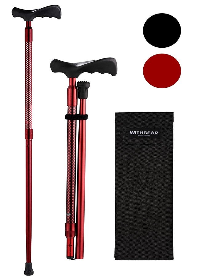 Withgear Ergonomic Walking Cane for Men & Women - Foldable & Adjustable Walking Stick with Lightweight Duralumin, Shock-Absorbing Lock (Right-Handed Grip, Burgundy) - Image 1