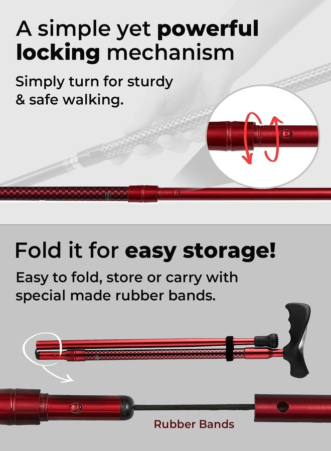 Withgear Ergonomic Walking Cane for Men & Women - Foldable & Adjustable Walking Stick with Lightweight Duralumin, Shock-Absorbing Lock (Right-Handed Grip, Burgundy) - Image 5