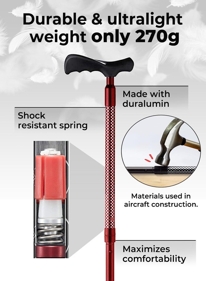 Withgear Ergonomic Walking Cane for Men & Women - Foldable & Adjustable Walking Stick with Lightweight Duralumin, Shock-Absorbing Lock (Right-Handed Grip, Burgundy) - Image 4