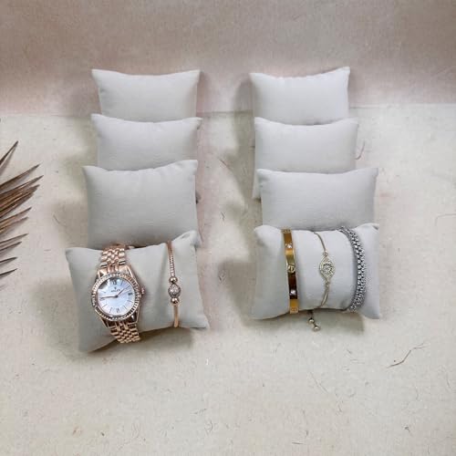 La Trove Watch & Bracelet Organizer Pillow Stand | Premium Velvet Jewelry Display Holder for Watches, Bangles & Bracelets | Soft Display Cushion for Home & Shop | Pack of 8 | Cream - Image 1