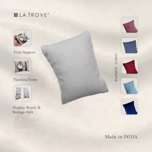 La Trove Watch & Bracelet Organizer Pillow Stand | Premium Velvet Jewelry Display Holder for Watches, Bangles & Bracelets | Soft Display Cushion for Home & Shop | Pack of 8 | Cream - Image 3
