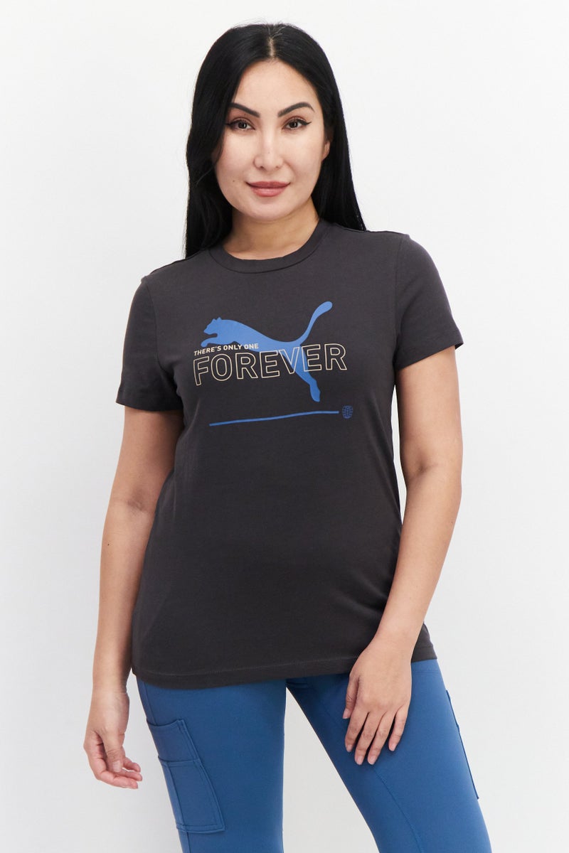 PUMA Women Sportswear Fit Short Sleeve Training Top, Charcoal Combo - Image 1