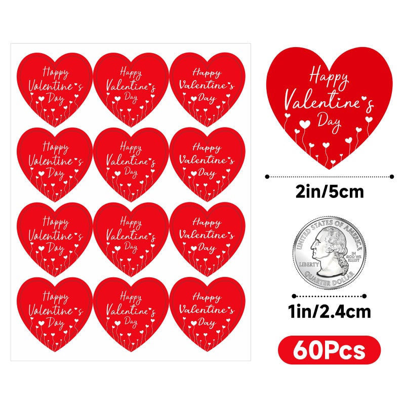 Anwyll Valentines Day Gift Stickers - Happy Valentine's Day Heart Stickers 60Pcs 2Inch Red Heart-Shaped Valentines Love Sticker Valentine's Envelope Seal Label Sticker for Card Present Party Favors - Image 2