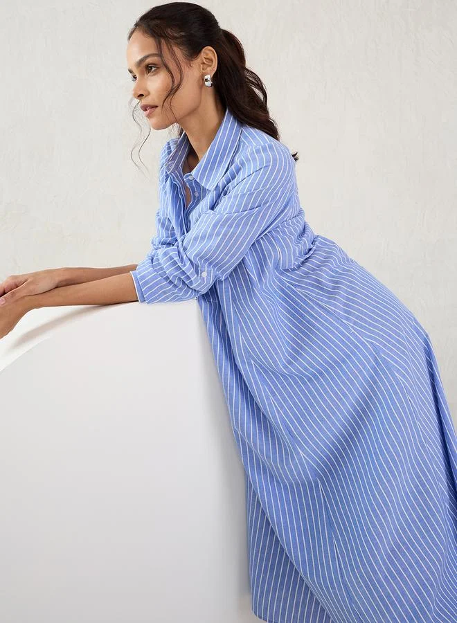 Femmella Femmella Blue Striped Asymmetric A-Line Maxi Dress