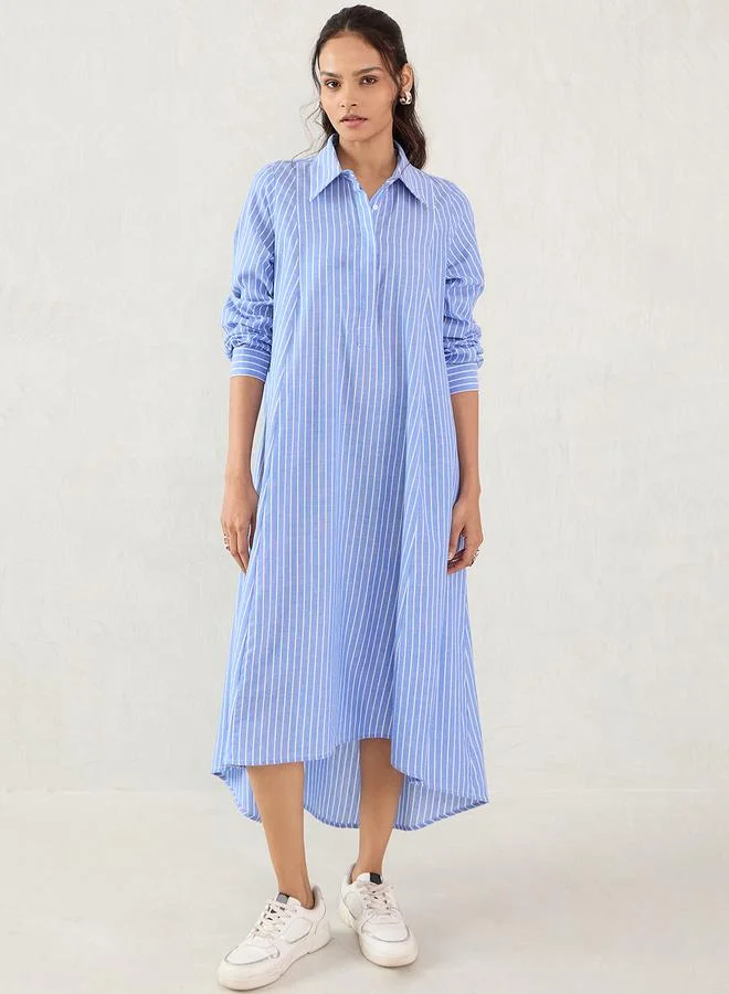 فيميلا Femmella Blue Striped Asymmetric A-Line Maxi Dress