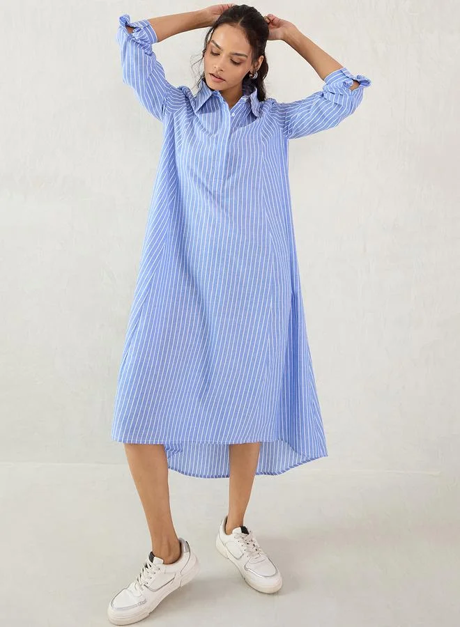 Femmella Femmella Blue Striped Asymmetric A-Line Maxi Dress