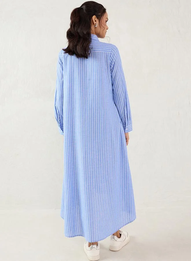 فيميلا Femmella Blue Striped Asymmetric A-Line Maxi Dress