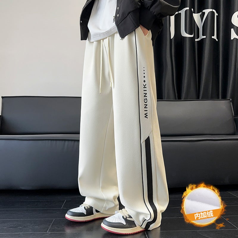 Hong Kong Style Pants Boys Sports Wide Leg Pants High-End Fashion Brand Fleece-Lined Sweat Pants Loose Straight Pants - Image 3