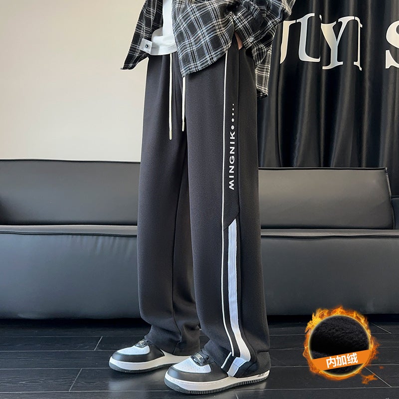 Hong Kong Style Pants Boys Sports Wide Leg Pants High-End Fashion Brand Fleece-Lined Sweat Pants Loose Straight Pants - Image 4