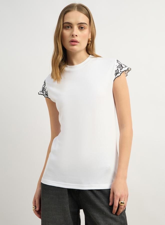 Styli Embroidered Short Sleeve Round Neck T-Shirt - Image 1