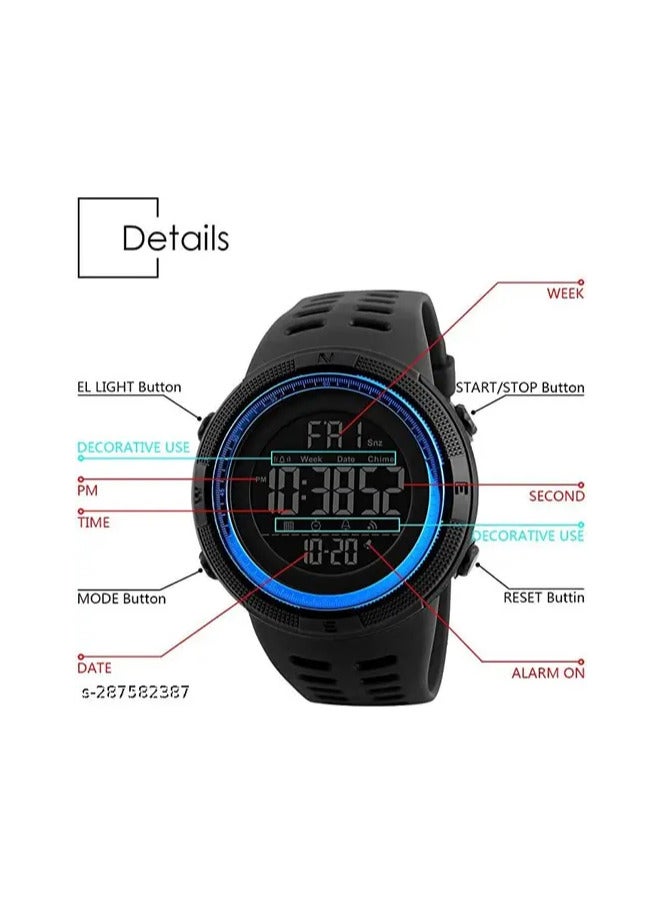 سكمي ساعة سكيمي 1251 الرياضية الرقمية للرجال، بسوار من السيليكون والمطاط - زرقاء - Image 3