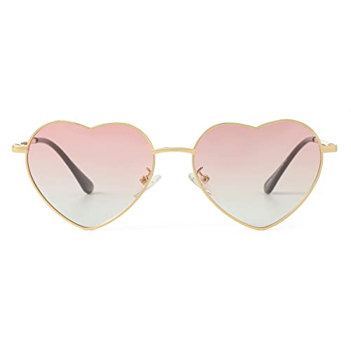 Gleyemor Polarized Heart Shaped Sunglasses for Women Metal Frame Cute Lovely Glasses 100% UV Protection (Gold/Gradient Pink) - Image 3
