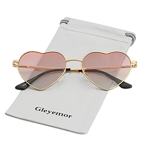 Gleyemor Polarized Heart Shaped Sunglasses for Women Metal Frame Cute Lovely Glasses 100% UV Protection (Gold/Gradient Pink) - Image 2