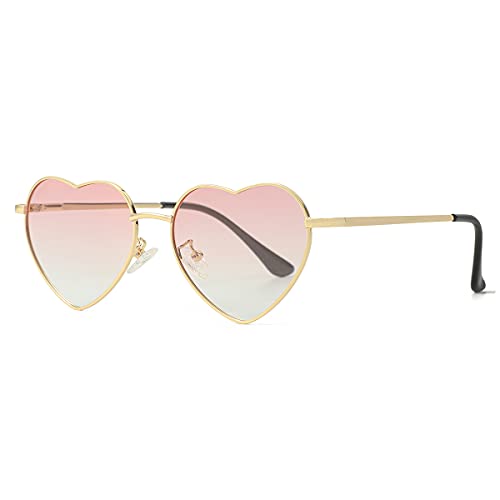 Gleyemor Polarized Heart Shaped Sunglasses for Women Metal Frame Cute Lovely Glasses 100% UV Protection (Gold/Gradient Pink) - Image 1