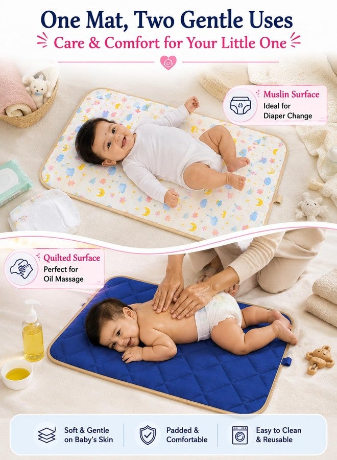 Motherly حصيرة تغيير حفاضات قابلة لإعادة الاستخدام وقابلة للغسل من Motherly وحصيرة تدليك بالزيت للأطفال، وسادة قابلة للطي بيد واحدة محمولة، وحامية سرير مقاومة للماء للمولودين الجدد من الأولاد والبنات (72 x 42 سم، 0-12 شهر) - Image 3