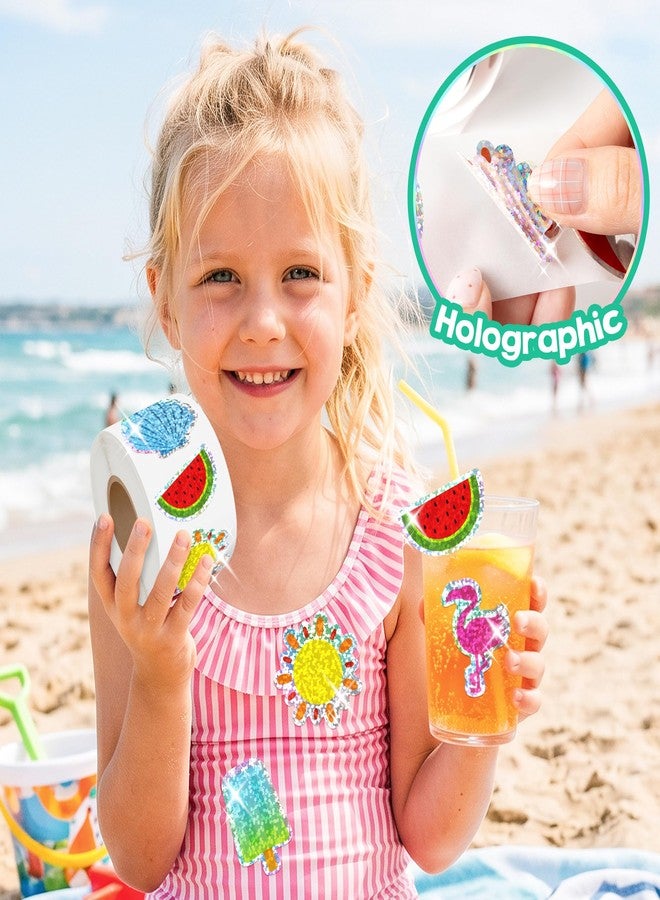 Kirako 500Pcs Summer Stickers Roll for Kids Holographic Hawaiian Luau Tropical Beach Self-Adhesive Decals Seasonal Party Favors DIY Crafts Teacher Rewards Gifts for Water Bottles Scrapbooking Decoration - Image 3