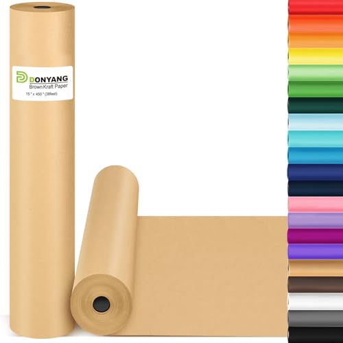 Donyang Brown Wrapping Paper, Kraft Paper Roll, Craft Decorative Paper 15" x 450", Packing Paper for Moving Shipping Supplies, Poster Bulletin Board Paper Roll, Father Day Bouquet Flower Arts Crafts Gift Wrap - Image 1