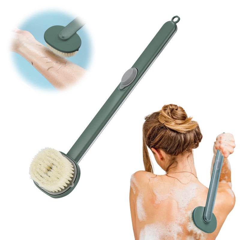 Long Handle Liquid Bath Brush, Back Shower Sponge Brush Long Handle with Soap Dispenser for Women Men, Exfoliating Shower Brush (Green)