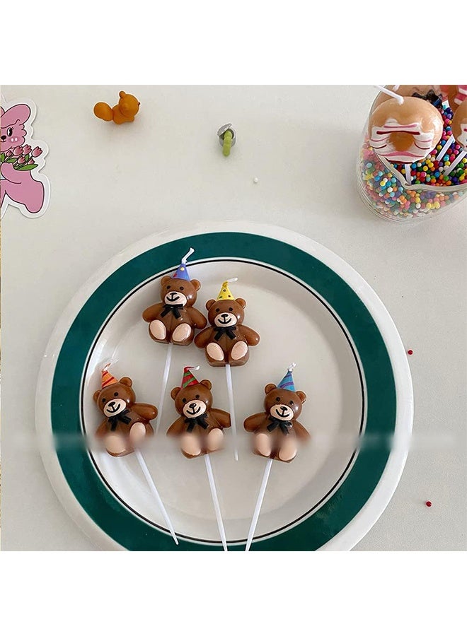 جيفت مجموعة شموع على شكل دب كرتوني لطيف مع قبعة عيد ميلاد، مكونة من 9 قطع، لتزيين كعكة عيد الميلاد، ومستلزمات حفلات بطابع الدب. - Image 3