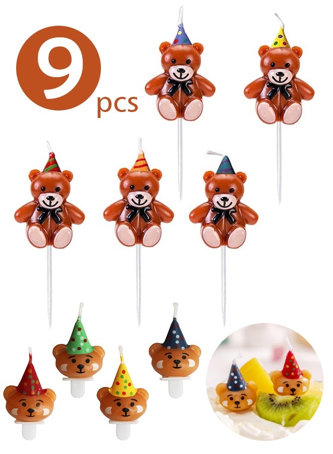 جيفت مجموعة شموع على شكل دب كرتوني لطيف مع قبعة عيد ميلاد، مكونة من 9 قطع، لتزيين كعكة عيد الميلاد، ومستلزمات حفلات بطابع الدب. - Image 1