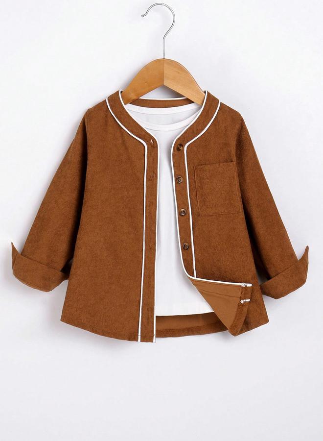 Take Two Solid Round Neck Button Up Long Sleeve Jacket - Image 2