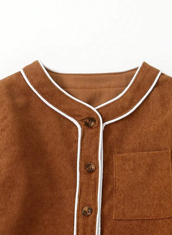 Take Two Take Two Solid Round Neck Button Up Long Sleeve Jacket