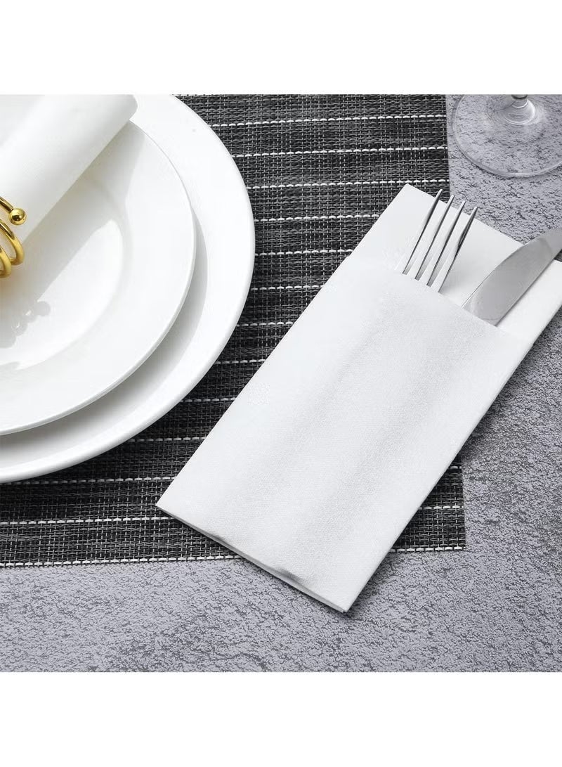 50PCS Disposable Cloth Like Napkins, Dinner Napkins Cloth Like with Built-in Flatware Pocket, Wedding Party Linen Feel White Napkin - Image 3