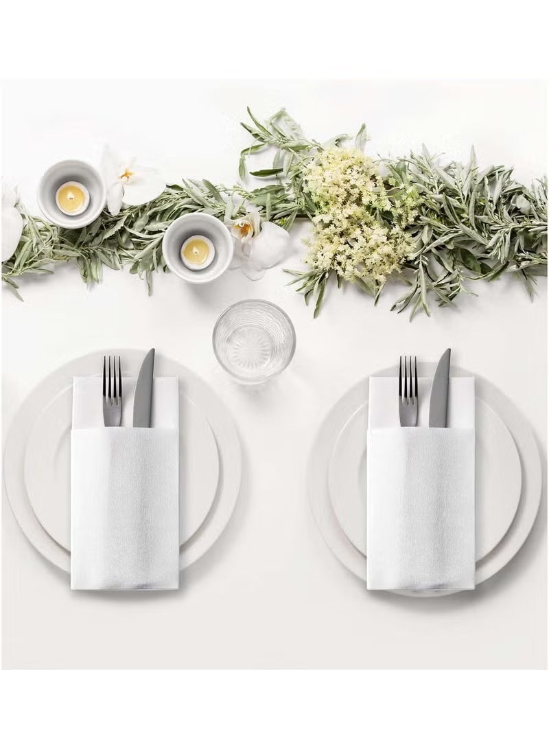 50PCS Disposable Cloth Like Napkins, Dinner Napkins Cloth Like with Built-in Flatware Pocket, Wedding Party Linen Feel White Napkin - Image 2