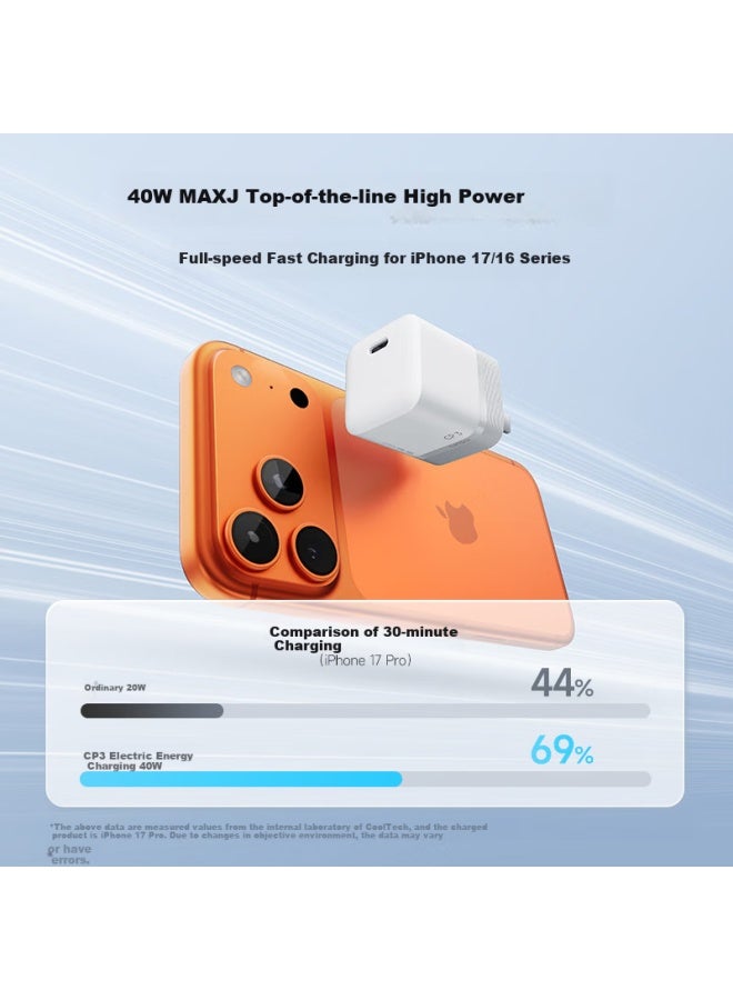 Cuktech Kuotai Ke 40w Apple 17 Charger, Iphone 17/16 Pro Max/air Phone And Ipad Gan Pd Charger, Type-c Fast Charging Head Cp3 Power Bank, Pink - Image 1