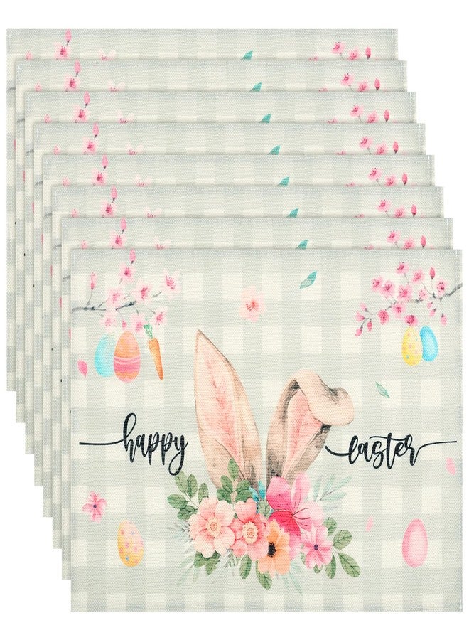 Panelee 8 Pcs Happy Easter Placemats Set, Spring Floral Bunny Place Mats Farmhouse Table Mats Decor for Home Decorations Indoor, 12 x 18 Inches - Image 1
