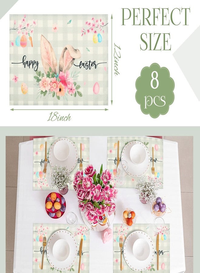 Panelee 8 Pcs Happy Easter Placemats Set, Spring Floral Bunny Place Mats Farmhouse Table Mats Decor for Home Decorations Indoor, 12 x 18 Inches - Image 2