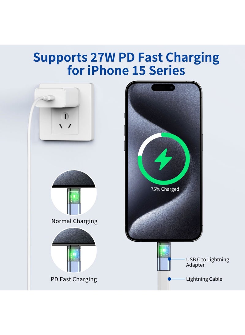 Barakah محول USB-C إلى لايتنينغ، شحن سريع PD ونقل بيانات، متوافق مع آيفون 15 وآيباد برو إير، محول نوع C لنقل البيانات 27W شحن سريع PD لآيباد 10/ميني 6، ليس صوت OTG - Image 3
