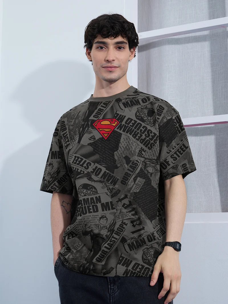 The Souled Store The Souled Store Men Superman Grey Printed Oversized T-Shirts