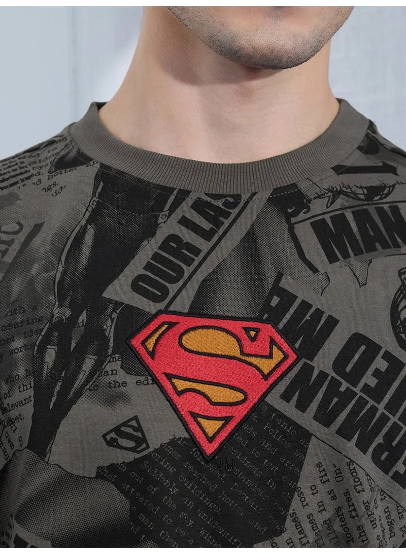 The Souled Store The Souled Store Men Superman Grey Printed Oversized T-Shirts