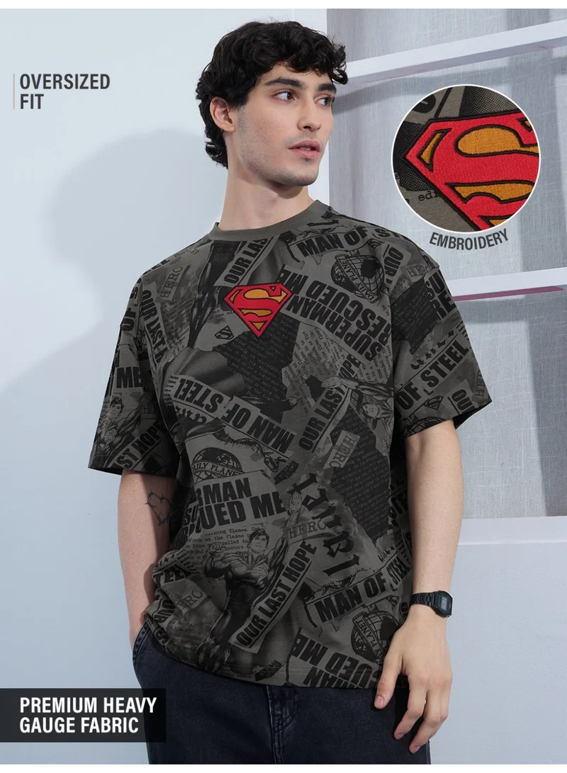 The Souled Store The Souled Store Men Superman Grey Printed Oversized T-Shirts