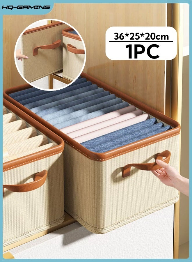 HQ-GAMING Wardrobe Clothes Organizer Foldable Closet Storage Organizer Closet Storage Box with Handle Collapsible Fabric Storage Cubes Organizer Cube Storage Bin for Clothing, T-Shirt, Pants, Toys & Books (Beige)  - Image 1