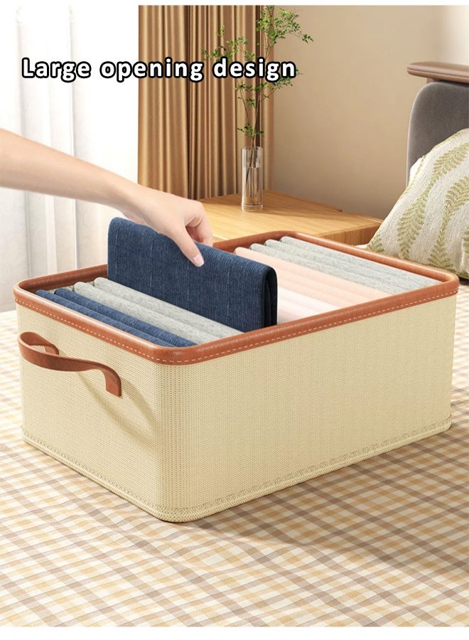 HQ-GAMING Wardrobe Clothes Organizer Foldable Closet Storage Organizer Closet Storage Box with Handle Collapsible Fabric Storage Cubes Organizer Cube Storage Bin for Clothing, T-Shirt, Pants, Toys & Books (Beige)  - Image 3