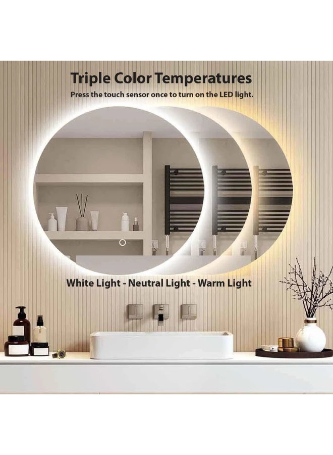 Decorhills LED Frameless Bathroom Mirror – Round Backlit Wall Mirror with Touch Switch & 3-Color Dimming Lights - Image 2