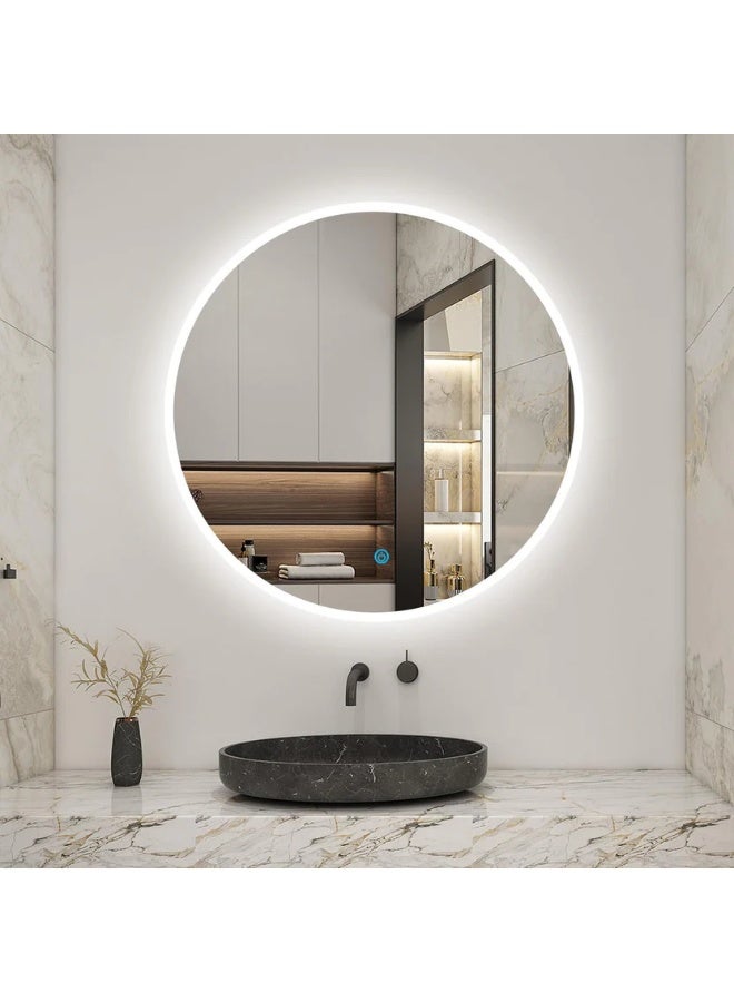 Decorhills LED Frameless Bathroom Mirror – Round Backlit Wall Mirror with Touch Switch & 3-Color Dimming Lights - Image 3