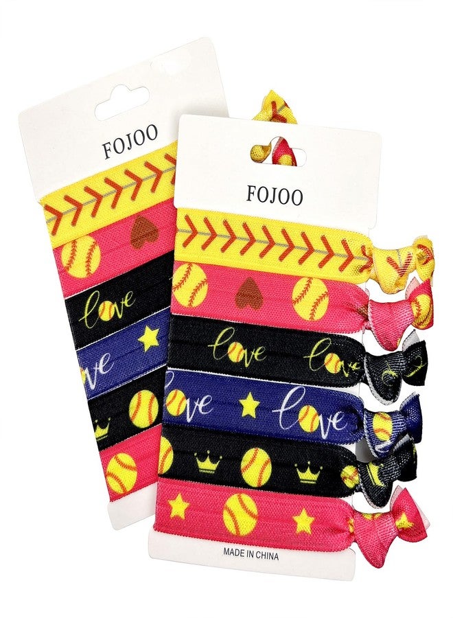 FOJOO 12 PCS Softball Hair Ties for Girls, No Crease Hair Elastics Set, baseball Team Gifts Party Favors for Players Fans Coaches, Teams Softball Accessories for Girls Teens Women (Multi Color) - Image 1