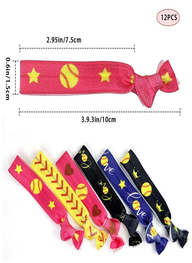 FOJOO 12 PCS Softball Hair Ties for Girls, No Crease Hair Elastics Set, baseball Team Gifts Party Favors for Players Fans Coaches, Teams Softball Accessories for Girls Teens Women (Multi Color) - Image 2